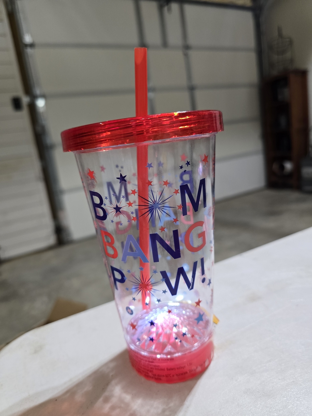 Clear Red Sparkle Tumbler Cup - Patriotic, Lights Up  & Noise Maker.